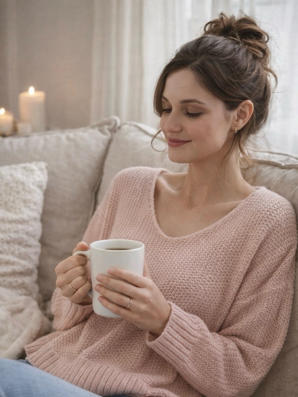 Lucky Brand Blush Pink Knit Sweater Medium Cozy Soft Relaxed Fit